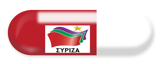 red pill with SYRIZA logo